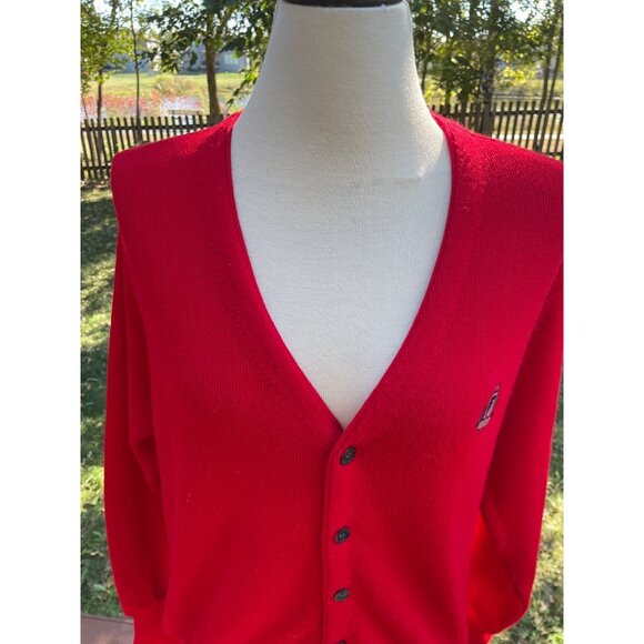 Vintage Izod Red Cardigan Sweater M Acrylic U.S.A. Woman Missing Button - Picture 3 of 10